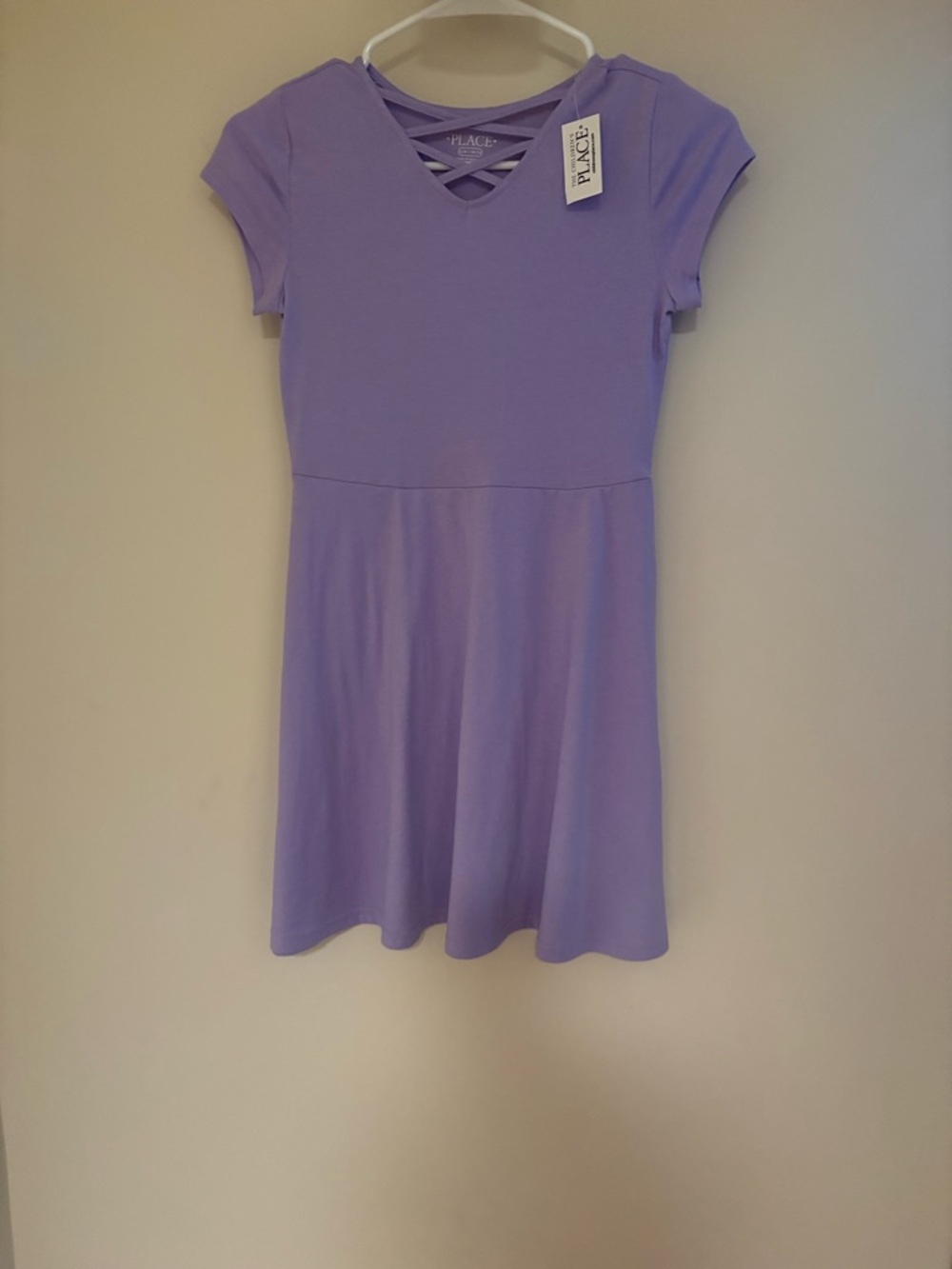 Place Lavender Crisscross Neck Short Sleeve Dress